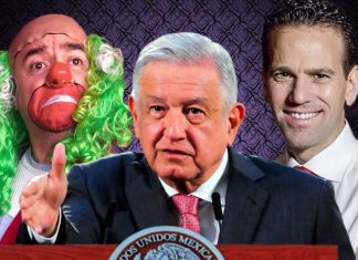 Brozo y Loret de Mola brindan dentro de la cabeza de AMLO