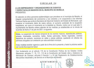 Cancelan eventos masivos en #Morelia ante incremento de casos positivos de Covid-19