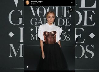 Shanik Aspe presume corset de Santa Clara del Cobre, realizado por diseñadora Ana Gia