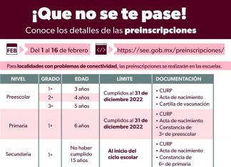 ¡Atención! del 1 al 16 de febrero estarán disponibles las preinscripciones desde preescolar hasta secundaria