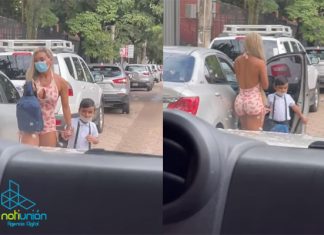 Critican a madre por su vestimenta al llevar a su hijo a la escuela