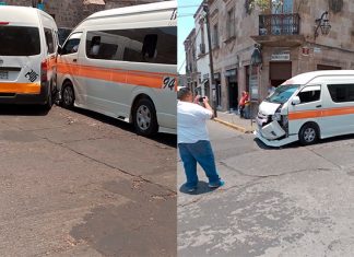 Choferes de la ruta naranja chocan frente a Casa de la Cultura en #Morelia