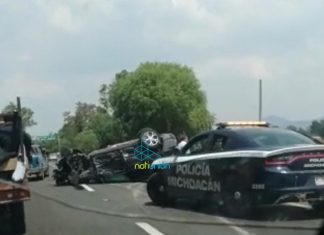 ¡Se salvó de milagro! Hombre resulta lesionado el chocar y volcar en la carretera Morelia – Pátzcuaro