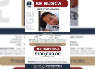 Ofrece Fiscalía General recompensa para localizar y detener a Edgar Rivera Arellano, presunto responsable del feminicidio de su pareja
