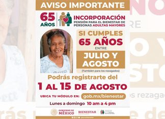 Del 1° al 15 de agosto, registro a la Pensión para el Bienestar de las Personas Adultas Mayores