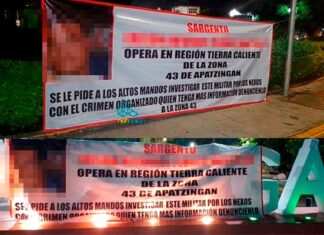 Amanecen mantas para denunciar a un mando militar en la región de Apatzingán