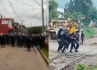 Enfrentamiento entre integrantes de la CNTE y policías deja a siete guardias civiles heridos por cohetones y armas hechizas