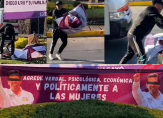 Exhiben al senador Antonio García Conejo por violentar mujeres y mandan a retirar lonas con su rostro