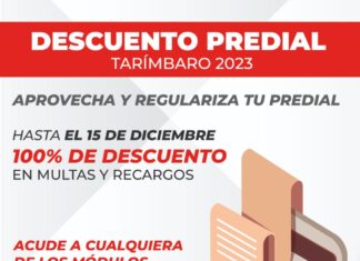 Extiende fechas Gobierno de Tarímbaro en descuentos de pago predial