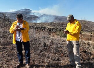 Continúan los trabajos para apagar incendio en el cerro del Quinceo