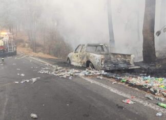 Incendio forestal en Zinapécuaro tras quemarse una camioneta en la carretera Morelia-Maravatío