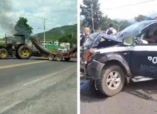 Enfrentamiento en Tangancícuaro; tractor incendiado y choque en la Zamora-Morelia