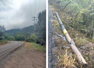 Caída de postes de fibra óptica causa interrupción de servicios de telecomunicaciones en Coalcomán y Villa Victoria