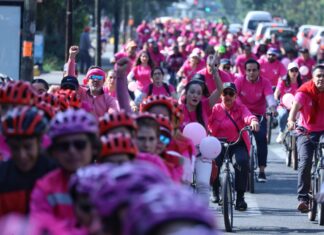 Pedalean contra el cáncer de mama; SSM promueve la detección oportuna