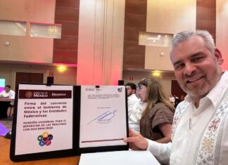 Firma Bedolla convenio para la Universalidad de la Pensión para el Bienestar de Personas con Discapacidad