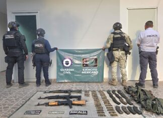 Tras repeler agresión en Apatzingán, se aseguraron fusiles y artefacto explosivo: SSP