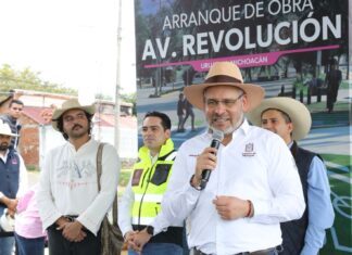 Bedolla continúa modernización de la avenida Revolución en Uruapan
