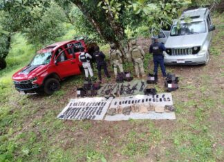 Fuerzas estatales y federales decomisan armamento en Blindaje Uruapan