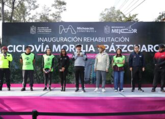 Inaugura Bedolla rehabilitación de 19 km de ciclovía tenencia Morelos-Tiripetío