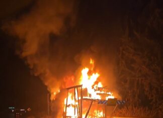 Se incendia tractocamión nodriza con vehículos nuevos en la autopista Siglo XXI