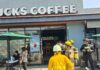 Inicio de incendio en sucursal de Starbucks moviliza a bomberos en Morelia