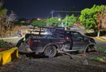 Roban camioneta cargada con rábanos y terminan chocando en plena huida