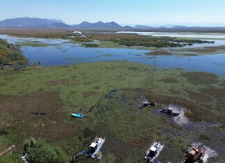 Intensifican trabajos de recuperación en el lago de Cuitzeo con maquinaria especializada