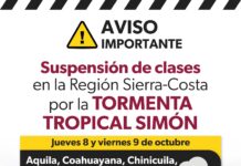 Se suspenden clases presenciales en siete municipios por la tormenta tropical Simón