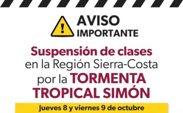 Se suspenden clases presenciales en siete municipios por la tormenta tropical Simón
